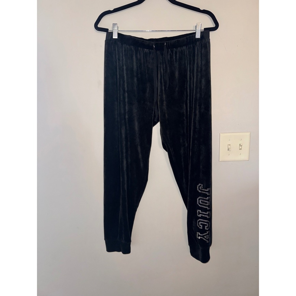 Juicy Couture Black Velour Jogger Pants Rhinestone Logo Women Large